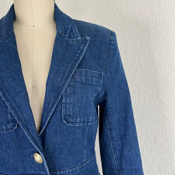 Derek Lam 10 Crosby Keith Denim Utility Jacket Jean Blazer Gold Buttons Pockets - Picture 10 of 12